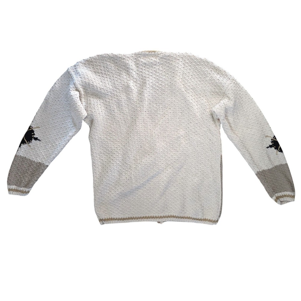 Vintage Casual Corner Maps Expedition Novelty Cardigan Beige Ramie Cotton L - Picture 4 of 6